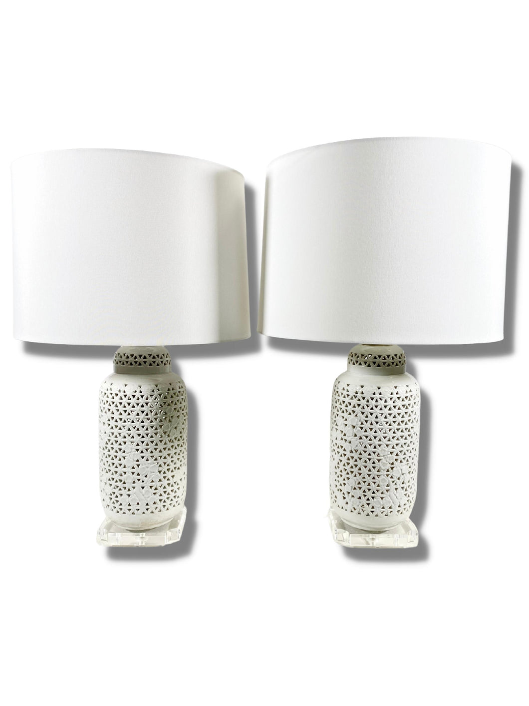 Reticulated Porcelain Blanc De Chine Lamps (Pair)